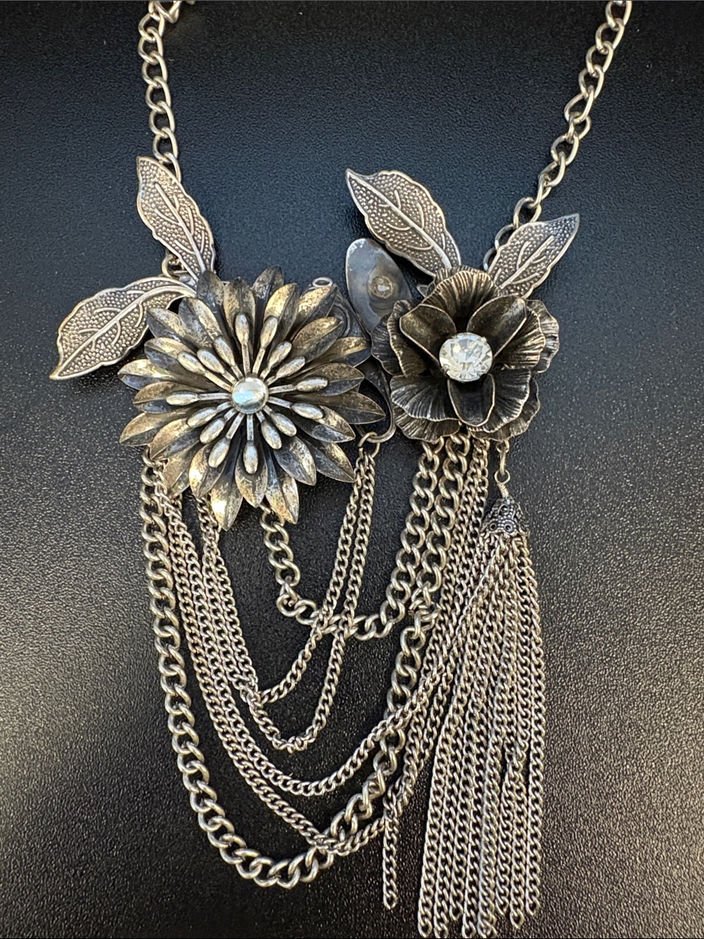 Gorgeous Forever 21 Antique Brass Floral Multi-Chain Statement Necklace